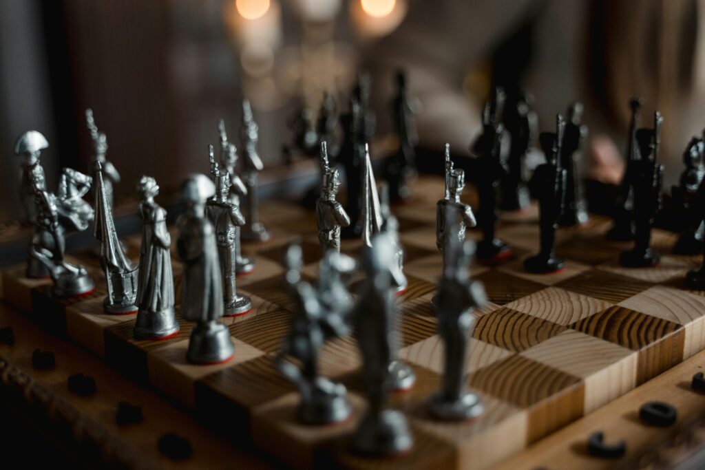 Chess pieces representing strategic thinking and emotional intelligence.