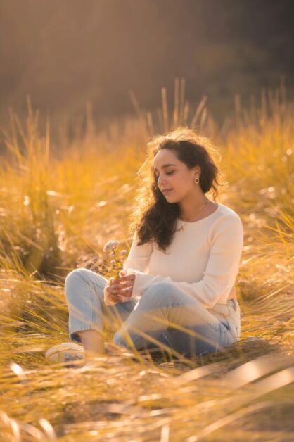 A women practicing mindfulness meditation .