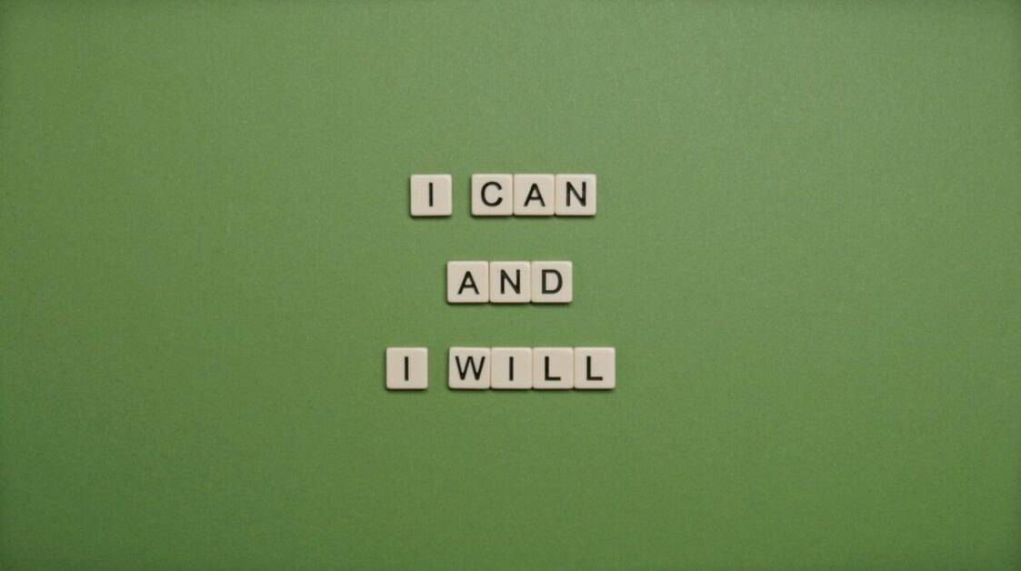 I Can and I Will' text in white block letters on a green background, highlighting the drive to achieve anything through smart goals.